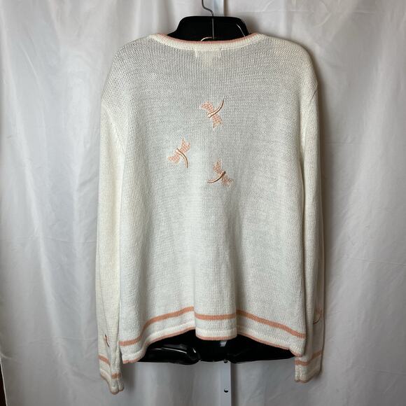 Vintage C&B Women’s M Cardigan Dragonfly Embroidered Ivory Peach Y2K Cottagecore - Picture 5 of 10